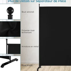 Séparateur de Pièce 184 x 184 cm, Paravent de Confidentialité sur roulettes, Paravent Autoportant pour Salon, Chambre, Noir-Giantex Best