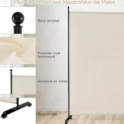 Séparateur de Pièce 184 x 184 cm, Paravent de Confidentialité sur roulettes, Paravent Autoportant pour Salon, Chambre, Blanc-Giantex