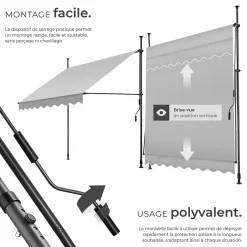 Tectake Store à pince sans perçage en polyester 200 x 180 cm gris clair