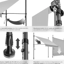 Tectake Store à pince sans perçage en polyester 200 x 180 cm gris clair