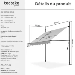 Tectake Store à pince sans perçage en polyester 200 x 180 cm gris clair