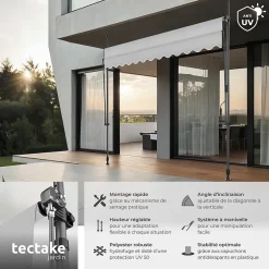 Tectake Store à pince sans perçage avec Manivelle Réglable en hauteur 211 - 304 cm gris clair