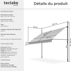 Tectake Store à pince sans perçage avec Manivelle Réglable en hauteur 211 - 304 cm gris clair