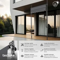 Tectake Store à pince sans perçage en polyester 150 x 180 cm gris