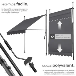 Tectake Store à pince sans perçage en polyester 150 x 180 cm gris