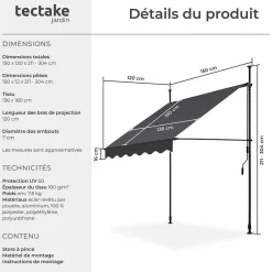 Tectake Store à pince sans perçage en polyester 150 x 180 cm gris