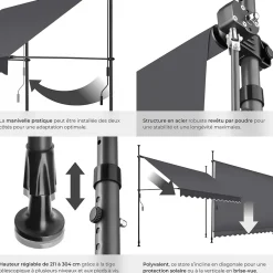 Tectake Store à pince sans perçage avec Manivelle Réglable en hauteur 211 - 304 cm noir/gris