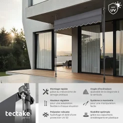 Store à pince sans perçage en polyester 250 x 180 cm gris-Tectake Sale