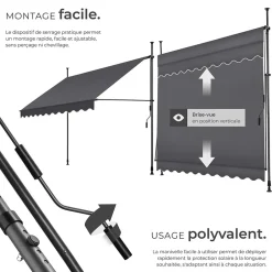 Store à pince sans perçage en polyester 250 x 180 cm gris-Tectake Sale