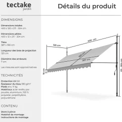 Tectake Store à pince sans perçage en polyester 400 x 180 cm gris clair