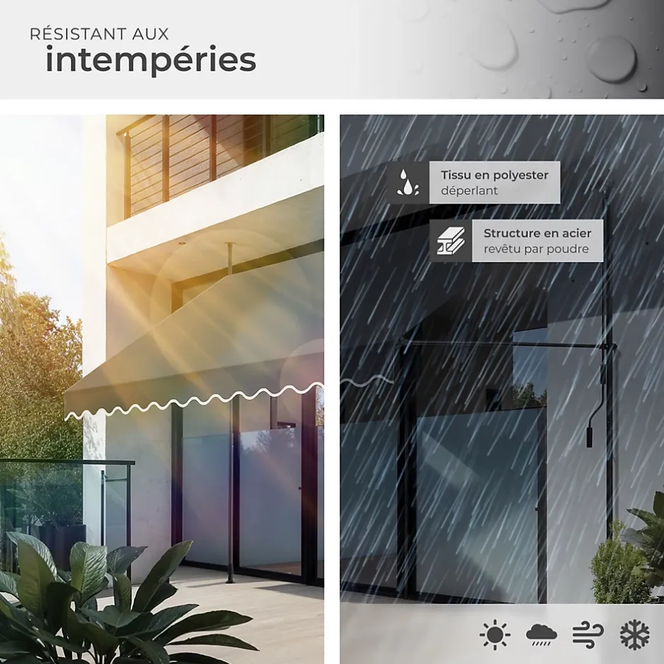 Tectake Store à pince sans perçage en polyester 350 x 180 cm gris