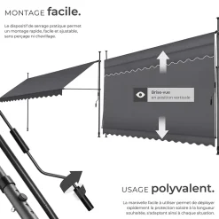 Store à pince sans perçage avec Manivelle Réglable en hauteur 211 - 304 cm noir/gris-Tectake Sale