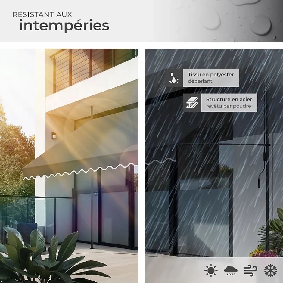 Store à pince sans perçage avec Manivelle Réglable en hauteur 211 - 304 cm noir/gris-Tectake Sale