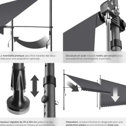 Store à pince sans perçage avec Manivelle Réglable en hauteur 211 - 304 cm noir/gris-Tectake Sale