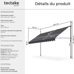 Store à pince sans perçage avec Manivelle Réglable en hauteur 211 - 304 cm noir/gris-Tectake Sale
