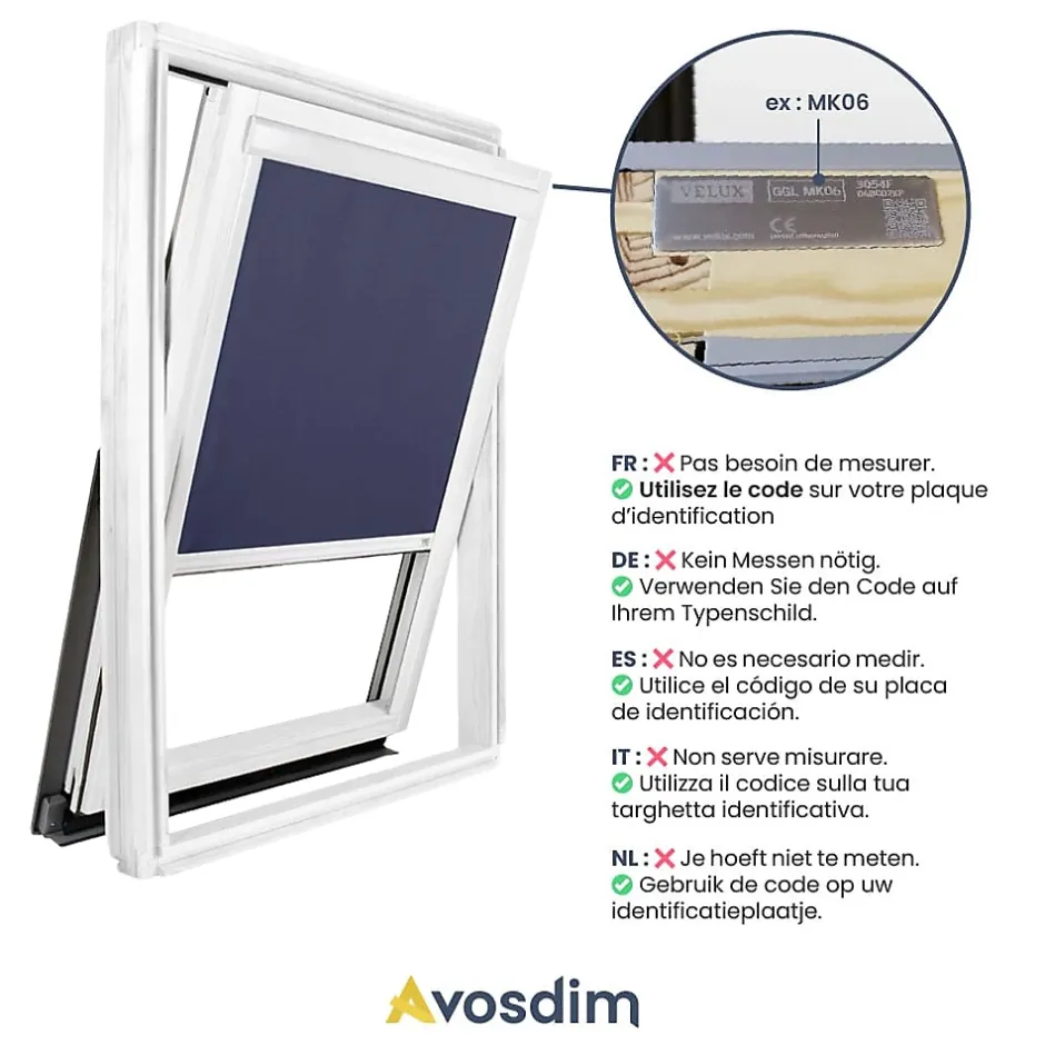 Avosdim Store occultant compatible fenêtre de toit VELUX pour dimension 304 ou 1 ou M04 - Blanc
