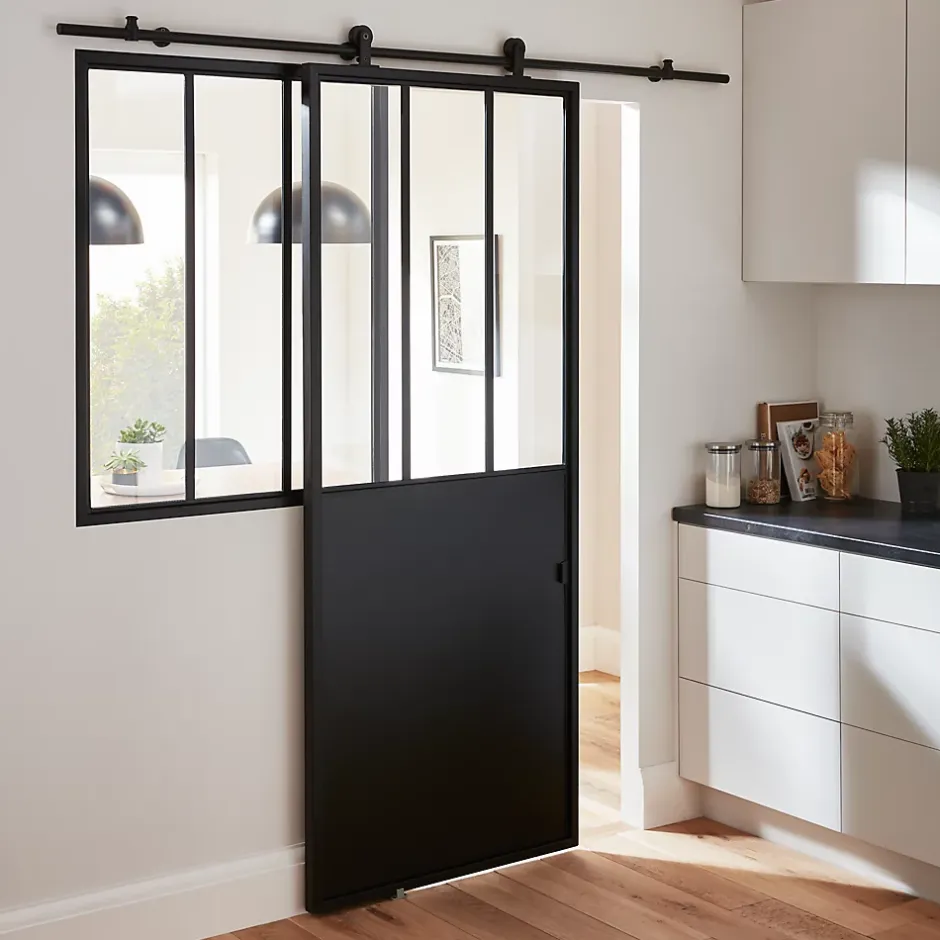 Système coulissant noir Indus pour porte- Sale