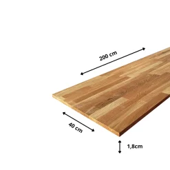 Wood&Sens Tablette Chêne Huilé bois massif, L.200 x l.40 cm, Ep.18 mm
