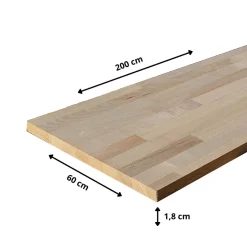 Wood&Sens Tablette Frêne bois massif, L.200 x l.60 cm, Ep.18 mm