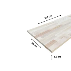 Tablette Hêtre Massif Lamellé Collé Abouté, L.200 cm x l.30 cm, Ep.18 mm-Wood&Sens New