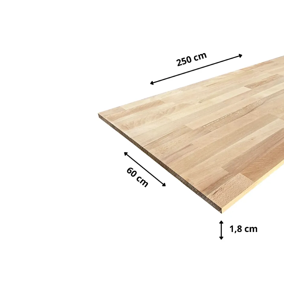 Wood&Sens Tablette Hêtre Massif Lamellé Collé Abouté, L.250 cm x l.60 cm, Ep.18 mm