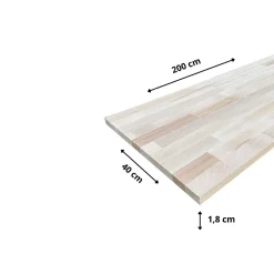 Tablette Hêtre Massif Lamellé Collé Abouté, L.200 cm x l.40 cm, Ep.18 mm-Wood&Sens Best