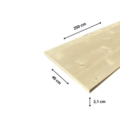 Wood&Sens Tablette Sapin bois massif, L.250 x l.40 cm, Ep.21 mm