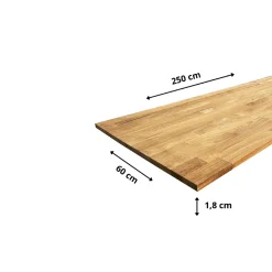 Wood&Sens Tablette Teck Massif Abouté, L.250 cm x l.60 cm, Ep.18 mm