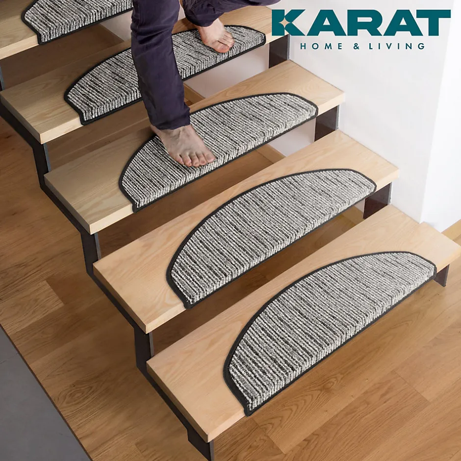 Floordirekt Tapis d'escalier Geneva Anthracite 23,5 X 65 cm Demi-rond