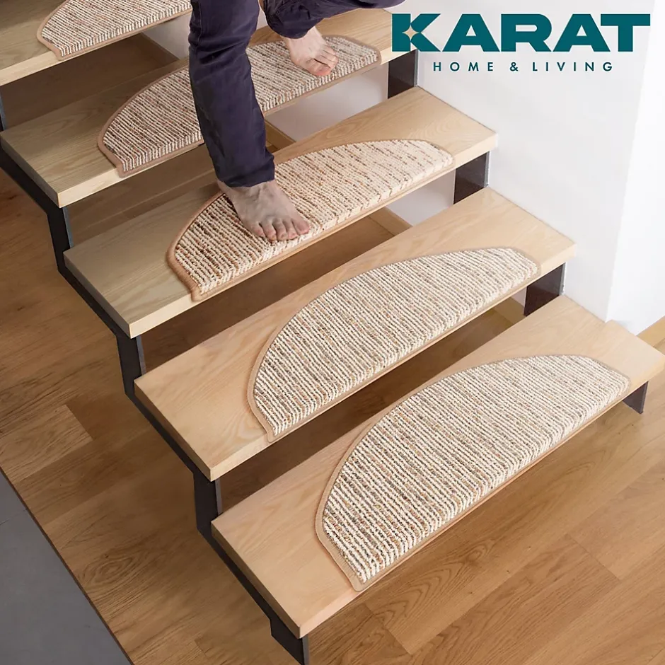 Floordirekt Tapis d'escalier Geneva Beige 23,5 X 65 cm Demi-rond