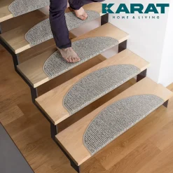 Floordirekt Tapis d'escalier Geneva Gris argenté 23,5 X 65 cm Demi-rond