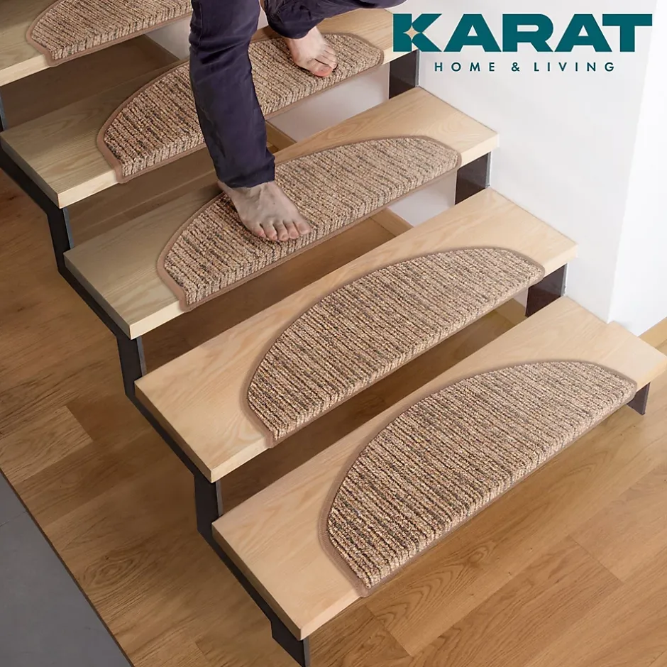 Floordirekt Tapis d'escalier Geneva Marron clair 23,5 X 65 cm Demi-rond