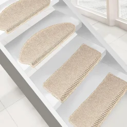 Floordirekt Tapis d'escalier Kalkutta Beige Demi-circulaire 23,5 x 65 cm