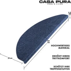 Floordirekt Tapis d'escalier Leipzig Installation adhésive Bleu, 21 x 65 cm