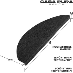 Floordirekt Tapis d'escalier Leipzig Installation adhésive Gris anthracite, 21 x 65 cm