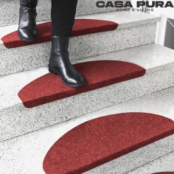 Floordirekt Tapis d'escalier Leipzig Installation adhésive Rouge, 21 x 65 cm