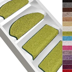 Floordirekt Tapis d'escalier Shaggy Barcelona Vert Demi-circulaire 23,5 x 65 cm