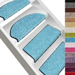 Floordirekt Tapis d'escalier Shaggy Barcelona Bleu clair Rectangulaire 23,5 x 65 cm