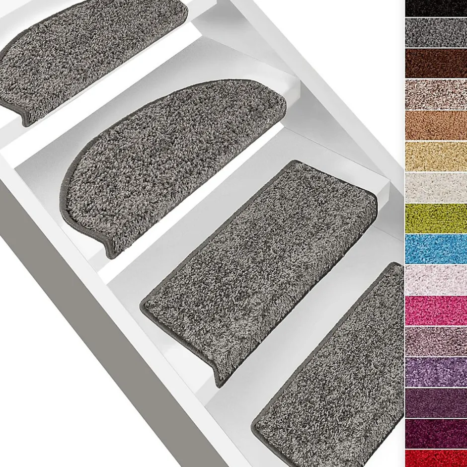 Floordirekt Tapis d'escalier Shaggy Barcelona Gris Rectangulaire 23,5 x 65 cm