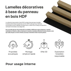 Tasseau décoratif lambris lamelles Linea Slim MDF noir et chêne 15 x 265 cm, ép. 30mm-Stegu Discount