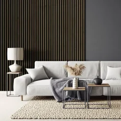 Stegu Tasseau décoratif lambris lamelles Linea Slim Black MDF noir et chêne 15 x 265 cm, ép. 30mm