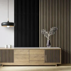 Stegu Tasseau décoratif lambris lamelles Linea Slim Black MDF noir et chêne 15 x 265 cm, ép. 30mm