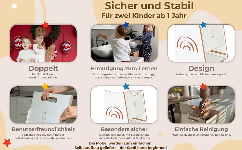 Tour d'Apprentissage Rainbow - Tour Montessori Sécurisée avec Motif Arc-en-Ciel-Raumhirsch Furniture Hot