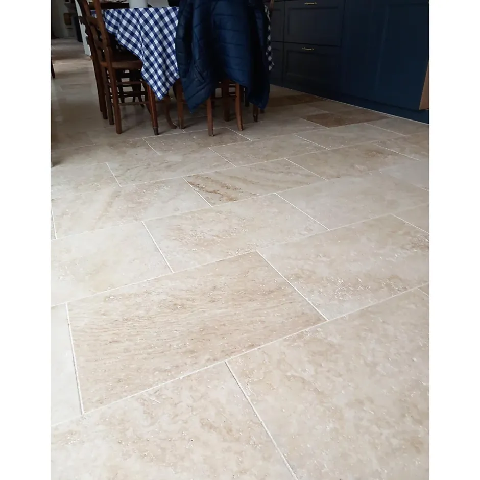 Ligerio Travertin pierre naturelle mur/sol premier choix light clair - 61 cm x 40,6 cm x 1,2cm - Vendu au m²