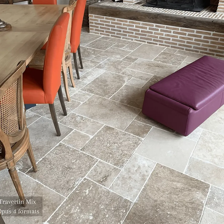 Travertin pierre naturelle mur/sol premier choix mix Opus Romain Ep. 1,2cm - Vendu au lot de 0.74 m²-Ligerio Discount