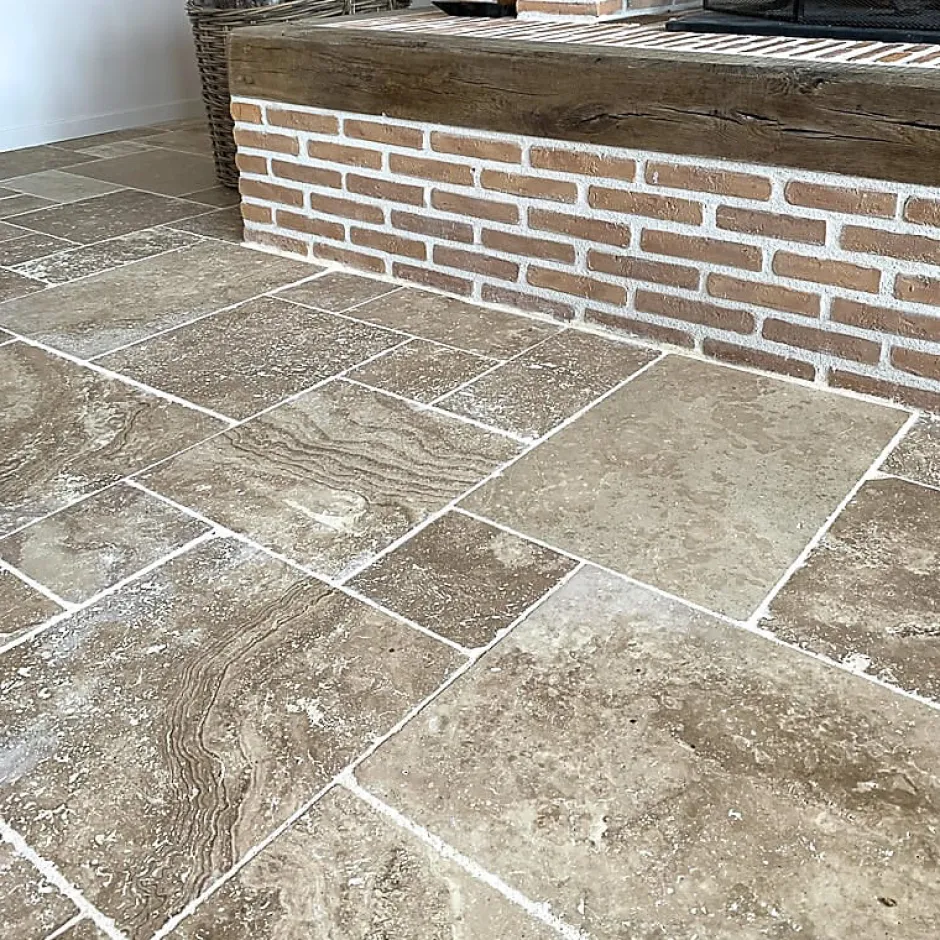 Travertin pierre naturelle mur/sol premier choix mix Opus Romain Ep. 1,2cm - Vendu au lot de 0.74 m²-Ligerio Discount