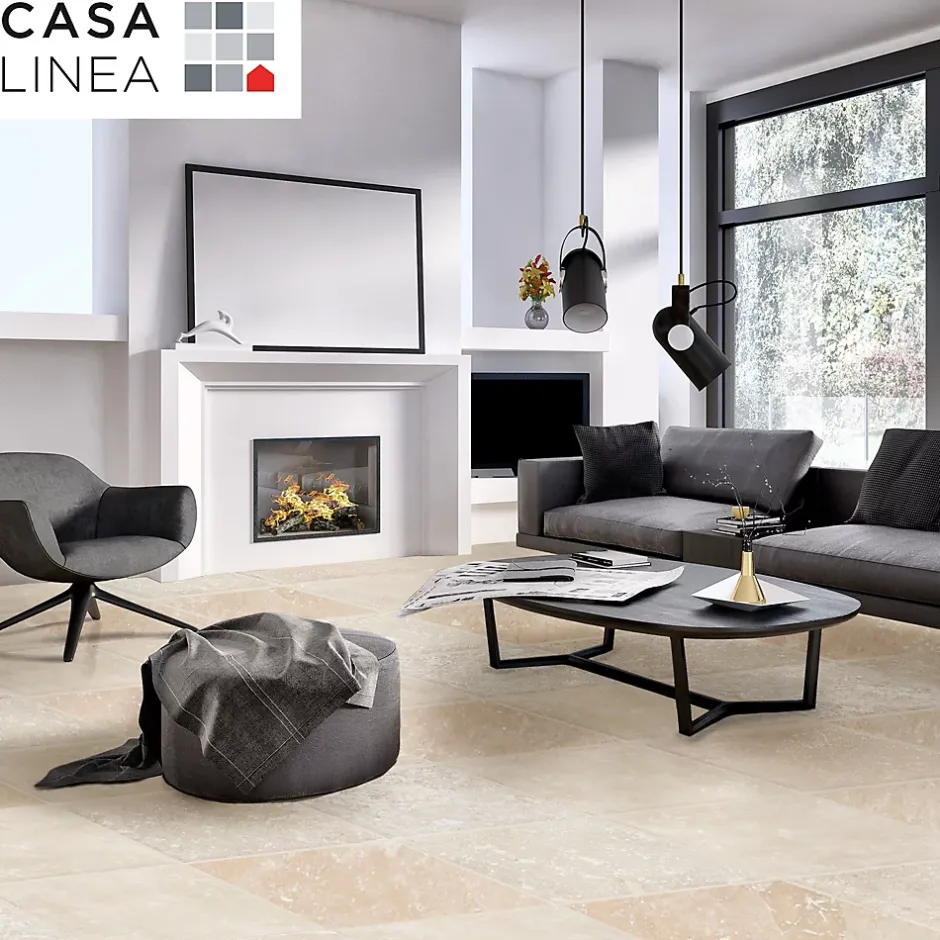 Travertin sol et mur intérieur L.61 x l.61 cm x ép.12 mm, Travertino