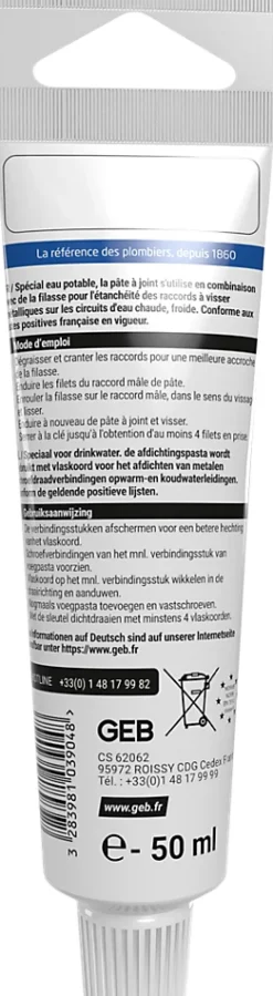 Tube pâte à joints raccords métalliques 50 ml-Geb Clearance