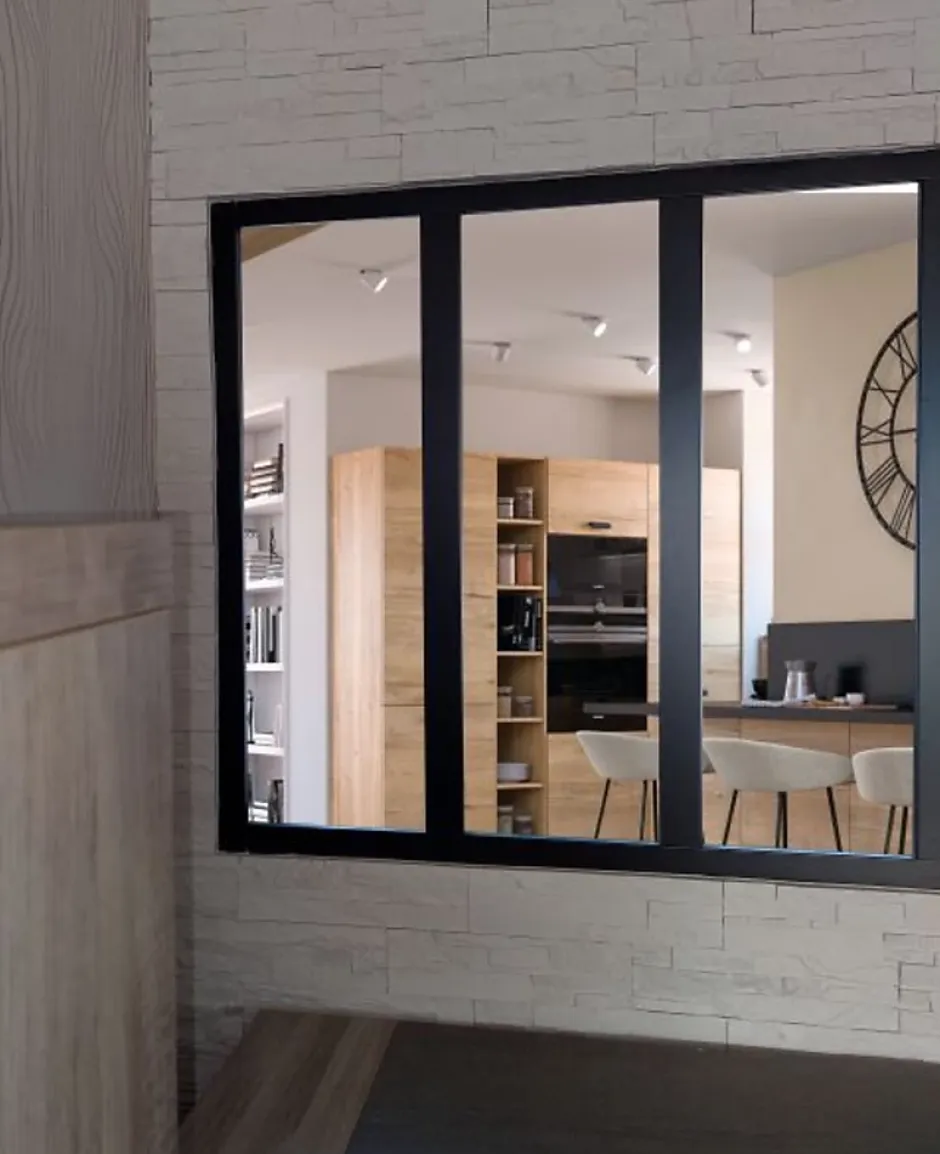 Gd Menuiseries Verriere D'atelier Bois Mdf Noir 3 Vitrages Clairs H1080 Mm X L1123mm