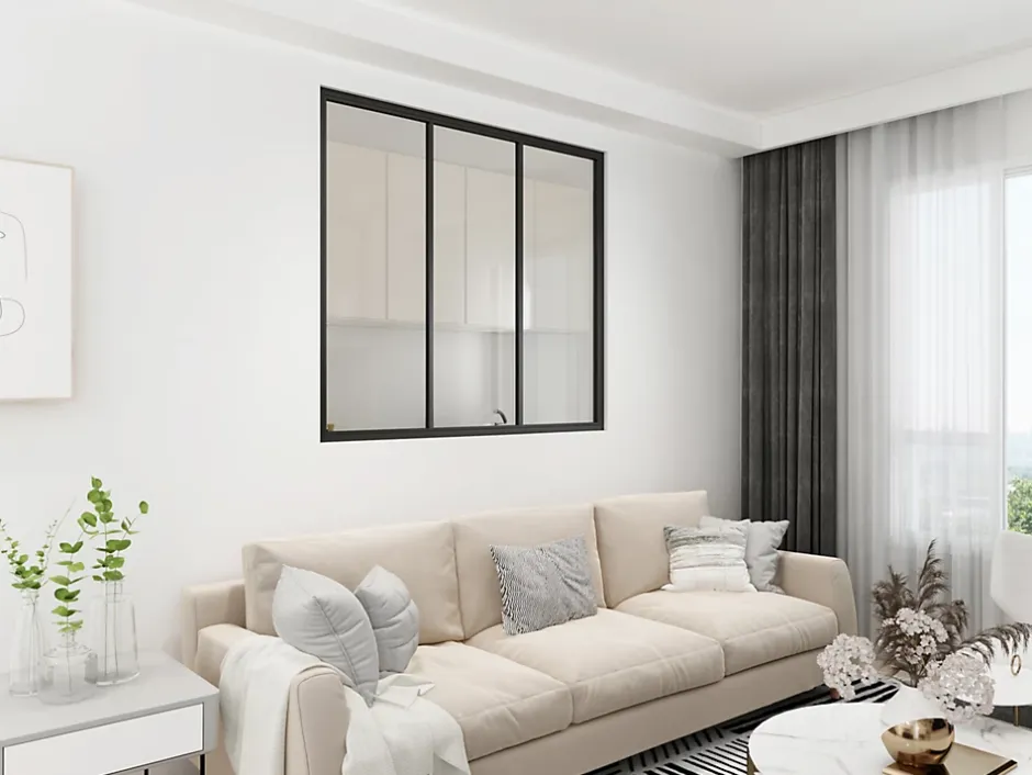 Verrière Factory Verrière - 3 Vitrages - L: 119cm H: 105cm - Acier Ultra Fin - Noir Mat (RAL 9005) - Livrée Montée